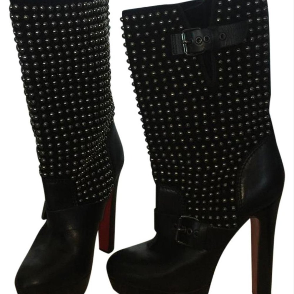 Christian Louboutin RED BOTTOMS 
STUDDED 
EDGY 
Black 
Marisa 140 Boot in Black